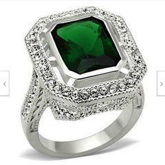 Jewellery Kingdom Ladies Emerald Cut Sterling Silver Antiqued Cocktail Ring (Green) - Rings - British D'sire