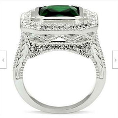 Jewellery Kingdom Ladies Emerald Cut Sterling Silver Antiqued Cocktail Ring (Green) - Rings - British D'sire
