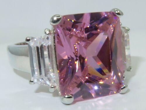 Jewellery Kingdom Ladies Emerald Cut Sterling Silver CZ 3 Stone Stamped Sapphire Ring (Pink) Secondary image