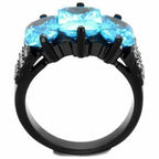 Jewellery Kingdom Ladies Emerald Cut Three Stone Cz 15 Carat Steel Ring Black (Blue Topaz) - Jewelry Rings - British D'sire