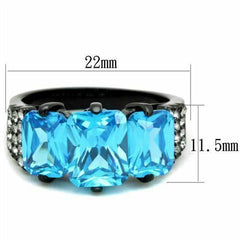 Jewellery Kingdom Ladies Emerald Cut Three Stone Simulates Steel Blue Topaz Ring (Black) - Jewelry Rings - British D'sire