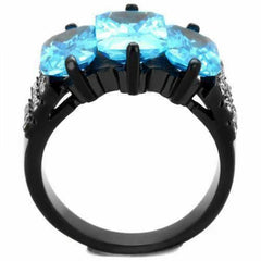 Jewellery Kingdom Ladies Emerald Cut Three Stone Simulates Steel Blue Topaz Ring (Black) - Jewelry Rings - British D'sire