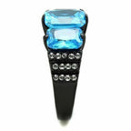 Jewellery Kingdom Ladies Emerald Cut Three Stone Simulates Steel Blue Topaz Ring (Black) - Jewelry Rings - British D'sire