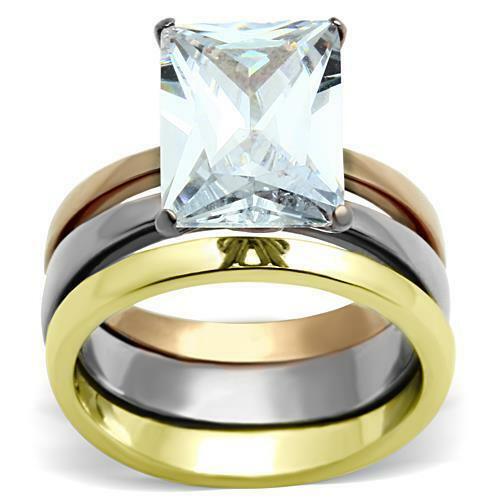 Jewellery Kingdom Ladies Emerald Engagement Wedding Band Set Stainless Steel Ring Secondary image