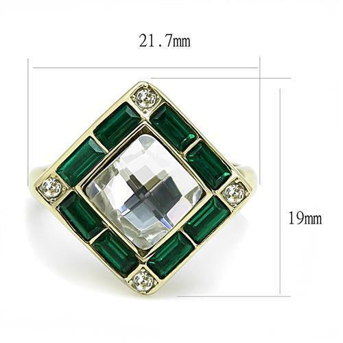 Jewellery Kingdom Ladies Emerald Gold Cushion Steel Art Deco Styled All Sizes Ring (Green) - Jewelry Rings - British D'sire