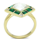 Jewellery Kingdom Ladies Emerald Gold Cushion Steel Art Deco Styled All Sizes Ring (Green) - Jewelry Rings - British D'sire