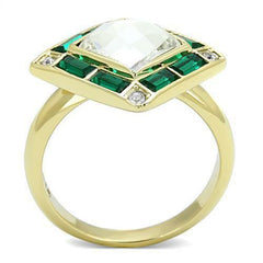 Jewellery Kingdom Ladies Emerald Gold Cushion Steel Art Deco Styled All Sizes Ring (Green) - Jewelry Rings - British D'sire