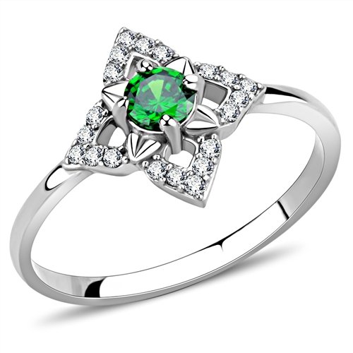Jewellery Kingdom Ladies Emerald Green Solitaire Accents Ring (Silver) - Rings - British D'sire Main image