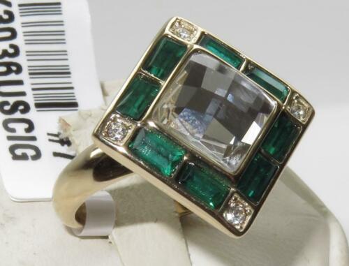 Jewellery Kingdom Ladies Emerald Princess Steel Dress Sparkling Cubic Zirconia Ring (Gold) - Jewelry Rings - British D'sire Main image