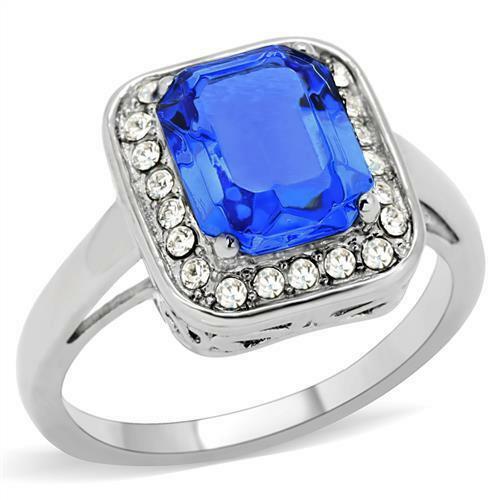 Jewellery Kingdom Ladies Emerald Sapphire Simulated Diamonds Stainless Steel Ring - Jewelry Rings - British D'sire Main image