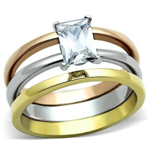 Jewellery Kingdom Ladies Emerald Set Cz 2 Carat Rose Gold Yellow Stainless Steel Gold Ring - Jewelry Rings - British D'sire Main image
