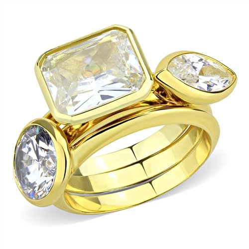 Jewellery Kingdom Ladies Emerald Stacking Marquise Bands 3pcs Solitaires Ring (Gold) - Rings - British D'sire Main image
