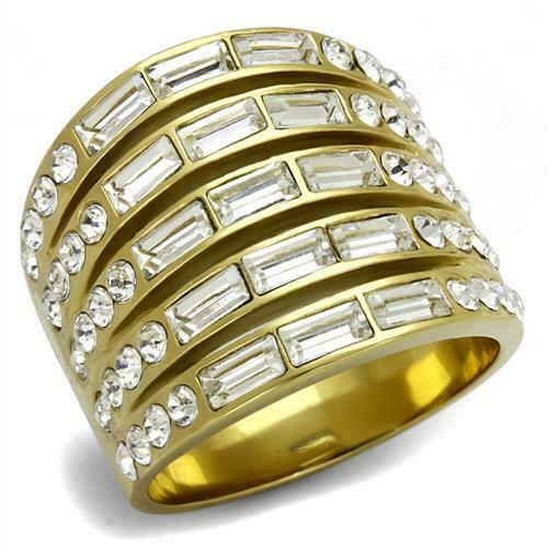 Jewellery Kingdom Ladies Emerald Wide Clear Cubic Zirconia Ring (Gold) - Rings - British D'sire Main image