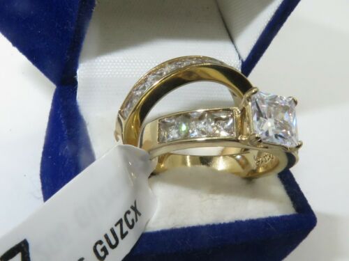 Jewellery Kingdom Ladies Engagement Band Princess Square Wedding 18kt Cz Ring Set (Gold) Secondary image