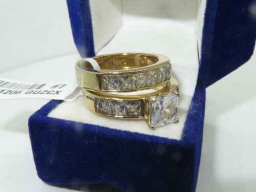 Jewellery Kingdom Ladies Engagement Band Princess Square Wedding 18kt Cz Ring Set (Gold) - Jewelry Rings - British D'sire Main image