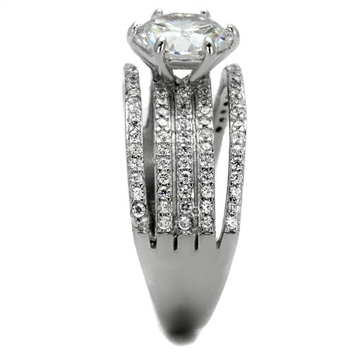 Jewellery Kingdom Ladies Engagement Cubic Zirconia 2 Carat Sterling Silver 9m Wide Pave Ring (Silver) - Jewelry Rings - British D'sire Main image