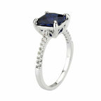 Jewellery Kingdom Ladies Engagement Cushion Cut Blue Sapphire Rhodium Ring (Silver) - Jewelry Rings - British D'sire