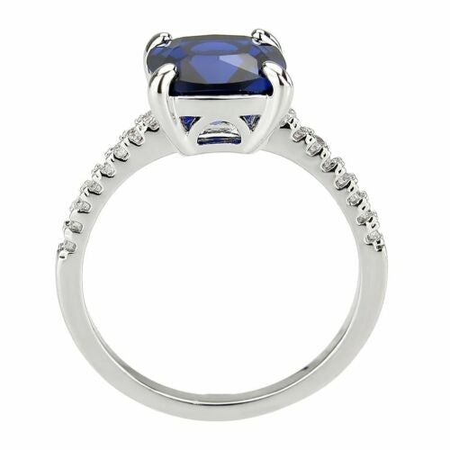 Jewellery Kingdom Ladies Engagement Cushion Cut Blue Sapphire Rhodium Ring (Silver) - Jewelry Rings - British D'sire