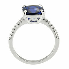 Jewellery Kingdom Ladies Engagement Cushion Cut Blue Sapphire Rhodium Ring (Silver) - Jewelry Rings - British D'sire