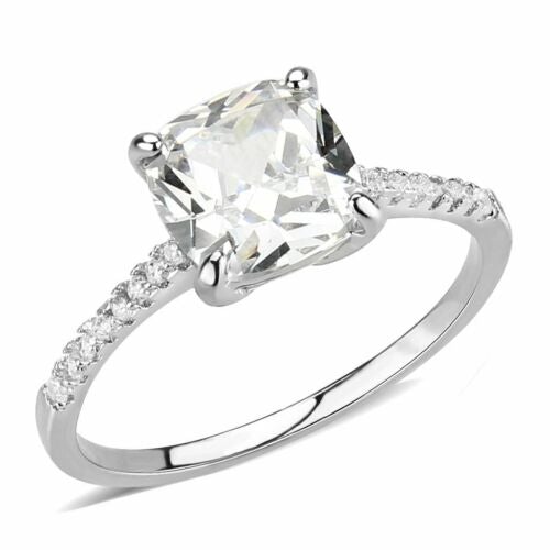 Jewellery Kingdom Ladies Engagement Cushion Cut Handmade Rhodium Ring (Silver) - Jewelry Rings - British D'sire