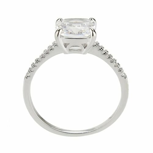 Jewellery Kingdom Ladies Engagement Cushion Cut Handmade Rhodium Ring (Silver) - Jewelry Rings - British D'sire