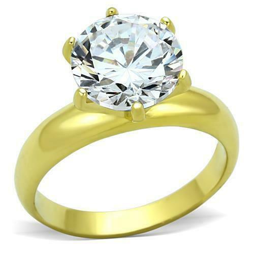 Jewellery Kingdom Ladies Engagement Solitaire Cubic Zirconia 4 Carat Steel Ring (Gold) - Jewelry Rings - British D'sire Main image