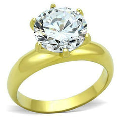 Jewellery Kingdom Ladies Engagement Solitaire Cubic Zirconia 4 Carat Steel Ring (Gold) - Jewelry Rings - British D'sire