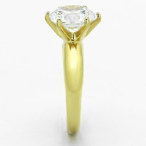 Jewellery Kingdom Ladies Engagement Solitaire Cubic Zirconia 4 Carat Steel Ring (Gold) - Jewelry Rings - British D'sire