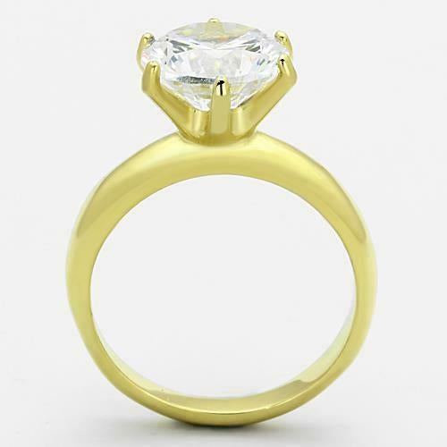 Jewellery Kingdom Ladies Engagement Solitaire Cubic Zirconia 4 Carat Steel Ring (Gold) - Jewelry Rings - British D'sire