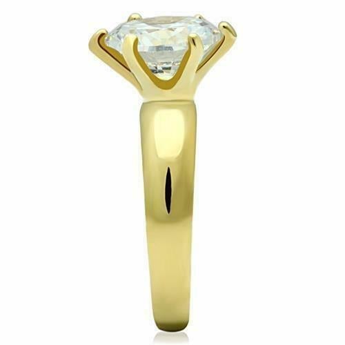 Jewellery Kingdom Ladies Engagement Solitaire Cubic Zirconia 4 Carat Steel Ring (Gold) - Jewelry Rings - British D'sire