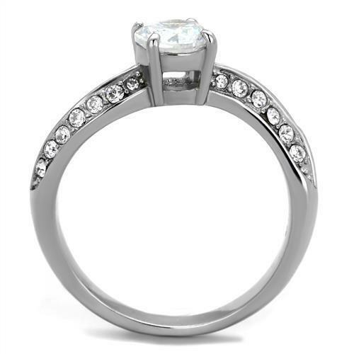 Jewellery Kingdom Ladies Engagement Solitaire Cubic Zirconia Stainless Steel Pave New Ring - Jewelry Rings - British D'sire