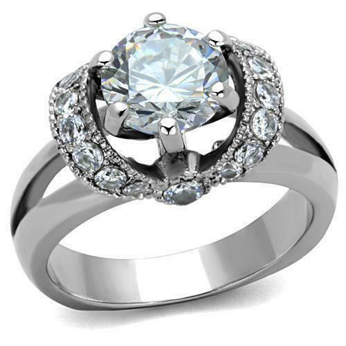 Jewellery Kingdom Ladies Engagement Solitaire Pretty Stainless Steel Ring (Silver) - Rings - British D'sire