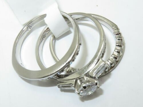 Jewellery Kingdom Ladies Engagement Stacking Simulated Diamonds 3pcs Ring Set (Silver) - Jewelry Rings - British D'sire