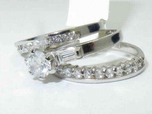 Jewellery Kingdom Ladies Engagement Stacking Simulated Diamonds 3pcs Ring Set (Silver) - Jewelry Rings - British D'sire