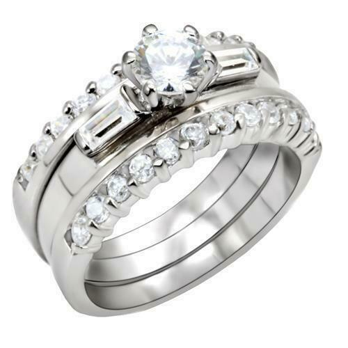 Jewellery Kingdom Ladies Engagement Stacking Simulated Diamonds 3pcs Ring Set (Silver) - Jewelry Rings - British D'sire