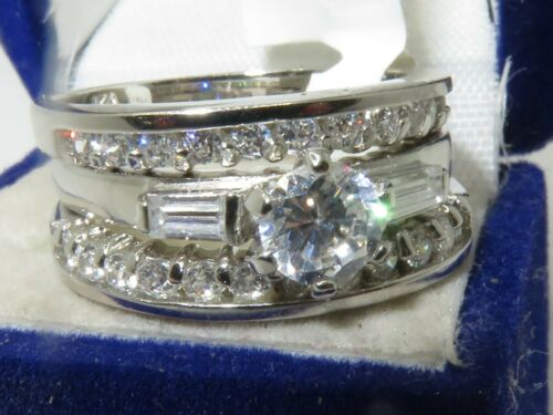 Jewellery Kingdom Ladies Engagement Stacking Simulated Diamonds 3pcs Ring Set (Silver) - Jewelry Rings - British D'sire