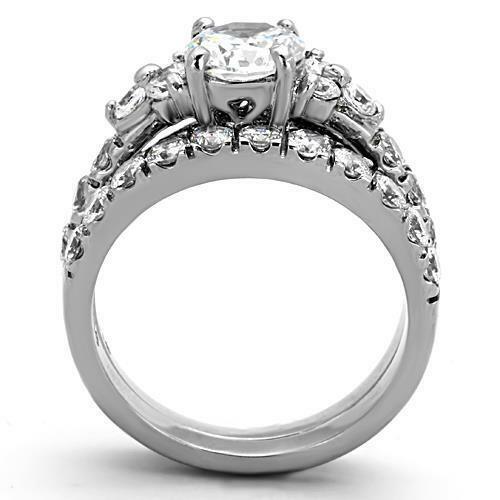 Jewellery Kingdom Ladies Engagement Wedding Band 2CT Cubic Zirconia Stainless Steel Ring Set (Silver) - Jewelry Rings - British D'sire