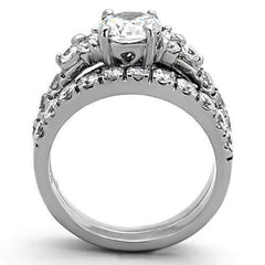 Jewellery Kingdom Ladies Engagement Wedding Band 2CT Cubic Zirconia Stainless Steel Ring Set (Silver) - Jewelry Rings - British D'sire
