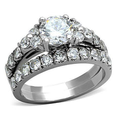 Jewellery Kingdom Ladies Engagement Wedding Band 2CT Cubic Zirconia Stainless Steel Ring Set (Silver) - Jewelry Rings - British D'sire