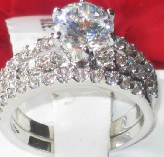 Jewellery Kingdom Ladies Engagement Wedding Band 4 Carat Ring Set (Silver) - Engagement Rings - British D'sire