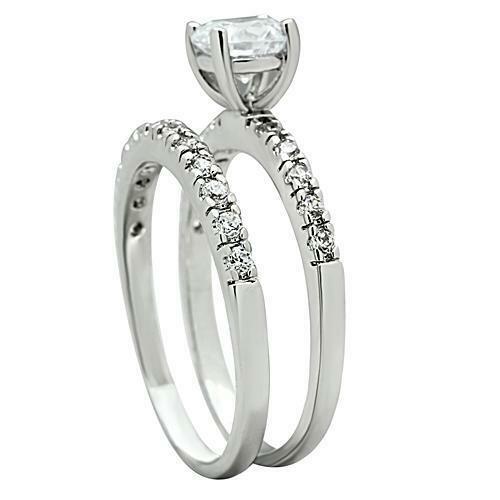 Jewellery Kingdom Ladies Engagement Wedding Band Cubic Zirconia 2 Carat Solitaire Ring Set (Silver) Secondary image