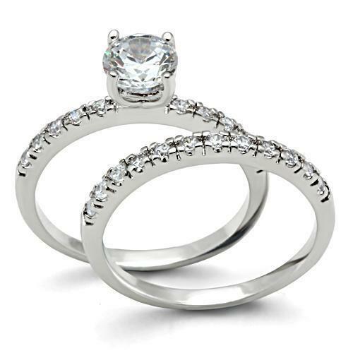 Jewellery Kingdom Ladies Engagement Wedding Band Cubic Zirconia 2 Carat Solitaire Ring Set (Silver) - Jewelry Rings - British D'sire