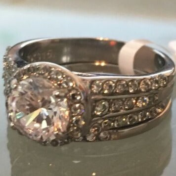 Jewellery Kingdom Ladies Engagement Wedding Band Cz 2 Carat Stainless Steel Ring Set (Silver) - Jewelry Rings - British D'sire