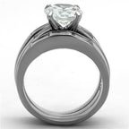 Jewellery Kingdom Ladies Engagement Wedding Band Emerald Cut Stainless Steel 3 Carat Ring Set (Silver) - Jewelry Rings - British D'sire