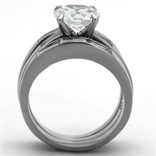 Jewellery Kingdom Ladies Engagement Wedding Band Emerald Cut Stainless Steel 3 Carat Ring Set (Silver) - Jewelry Rings - British D'sire