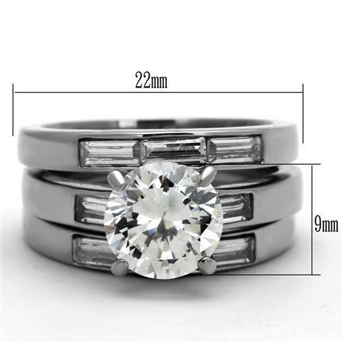 Jewellery Kingdom Ladies Engagement Wedding Band Emerald Cut Stainless Steel 3 Carat Ring Set (Silver) - Jewelry Rings - British D'sire