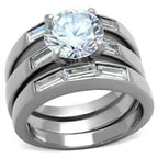 Jewellery Kingdom Ladies Engagement Wedding Band Emerald Cut Stainless Steel 3 Carat Ring Set (Silver) - Jewelry Rings - British D'sire