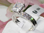 Jewellery Kingdom Ladies Engagement Wedding Band Princess Cut 2 Pieces Rhodium Raised Ring Set (Silver) - Jewelry Rings - British D'sire