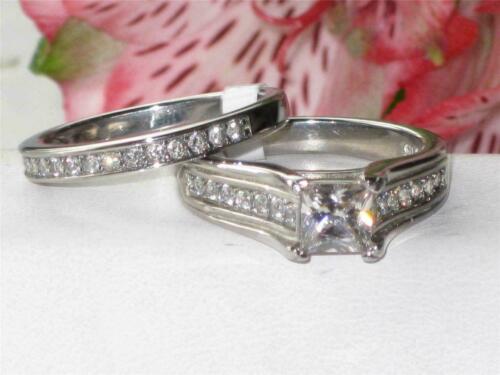 Jewellery Kingdom Ladies Engagement Wedding Band Princess Stainless Steel Ring Set (Silver) - Jewelry Rings - British D'sire