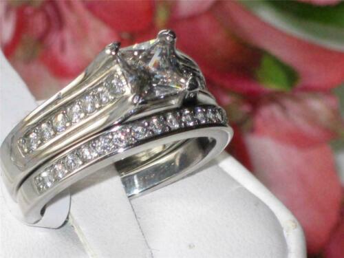 Jewellery Kingdom Ladies Engagement Wedding Band Princess Stainless Steel Ring Set (Silver) - Jewelry Rings - British D'sire